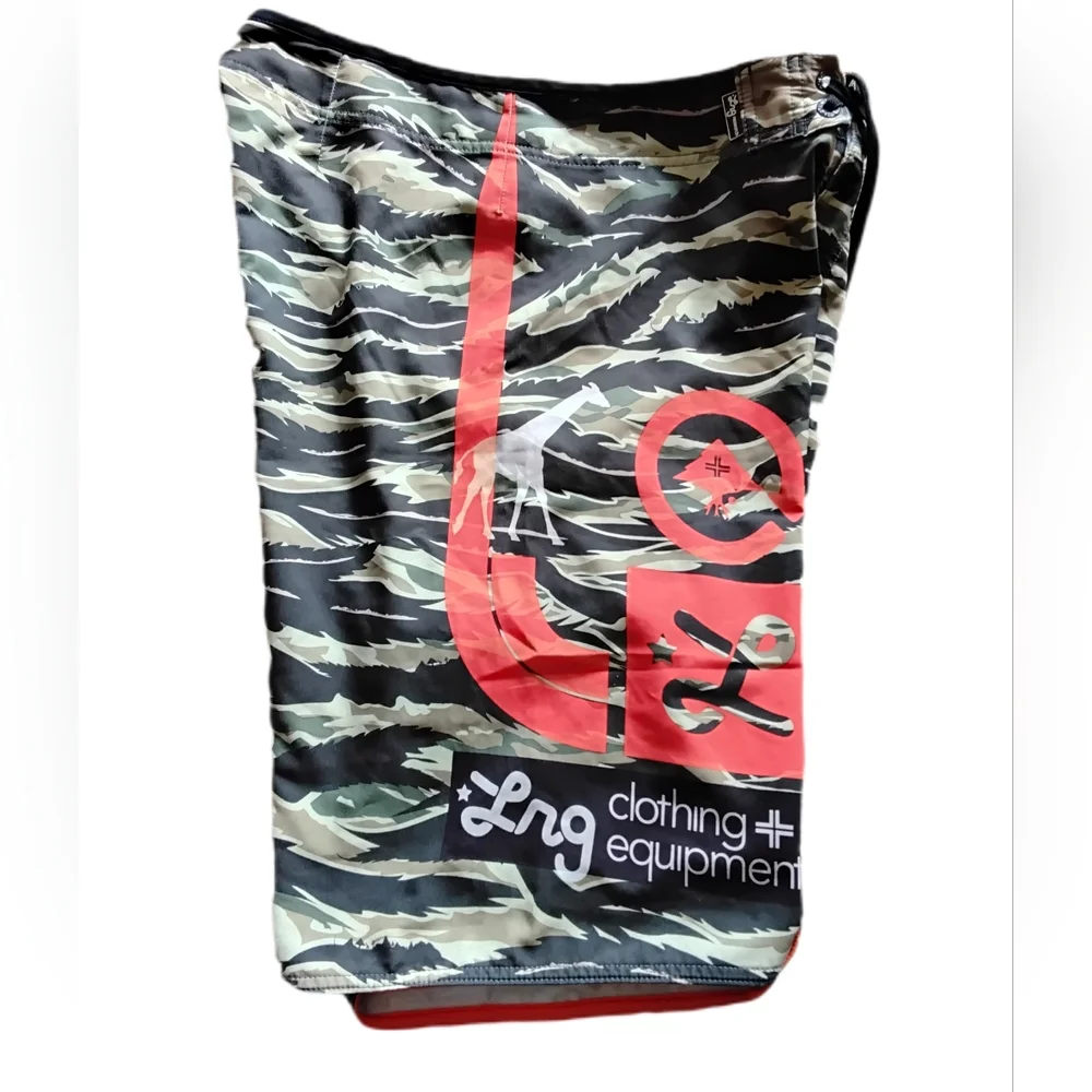 LRG Core Jungle Board Shorts Black Tiger Camo‎ Print Men's Swim Trunks Size 32